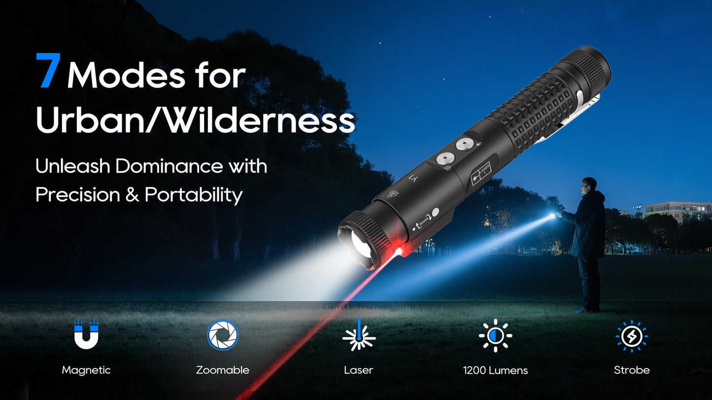 Zoomable Magnetic EDC Flashlight with Laser Pointer & 7 Modes