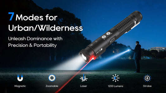 Zoomable Magnetic EDC Flashlight with Laser Pointer & 7 Modes