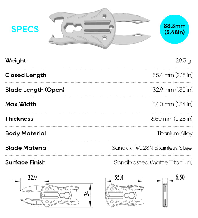 Titanium EDC 8-IN-1 Multi-Tool Keychain Pry Bar Hex Wrench Outdoor Tool