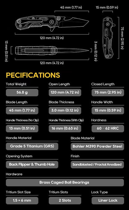 ORIONER Z8: M390 Ti EDC Utility Tool, Tritium Slots & Opener
