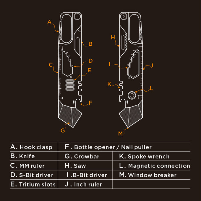 Titanium EDC 13-IN-1 Multi-Tool Pry Bar Hex Wrench Outdoor Tool