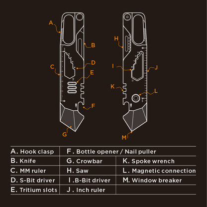 Titanium EDC 13-IN-1 Multi-Tool Pry Bar Hex Wrench Outdoor Tool