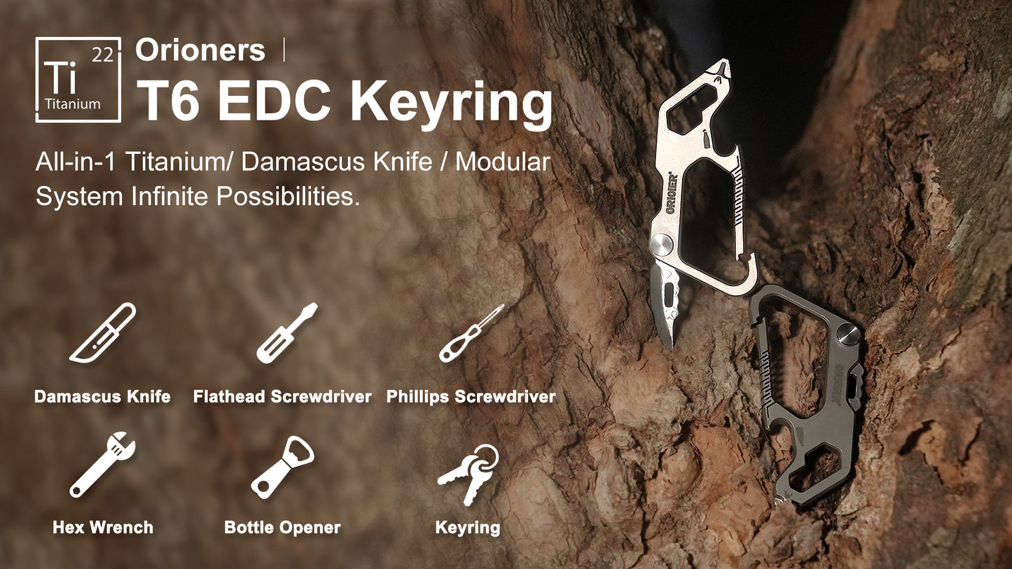 Gr5 Titanium EDC Keychain with Damascus Blade