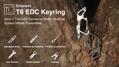 Gr5 Titanium EDC Keychain with Damascus Blade