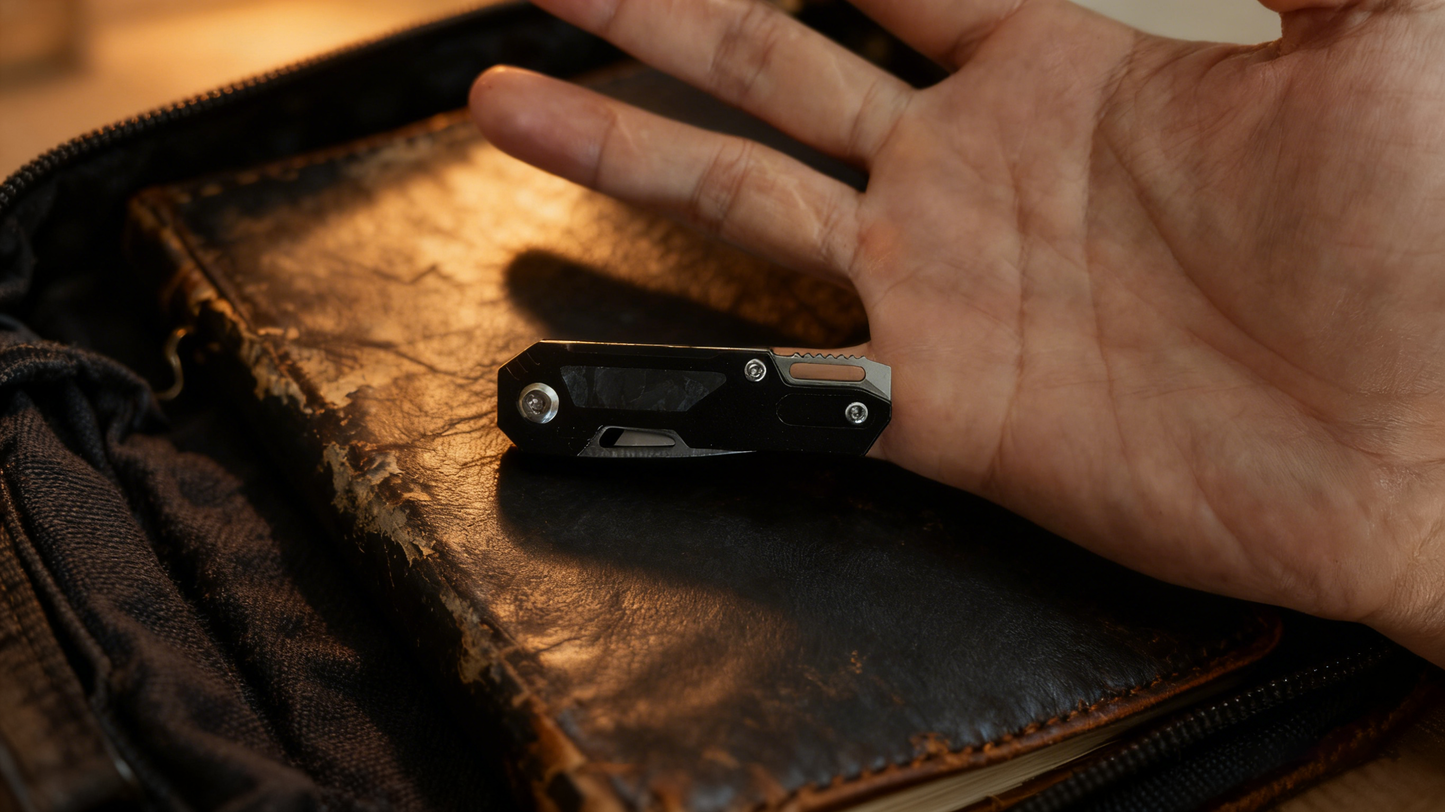 Damascus/Steel Keychain Knife with Pry Bar