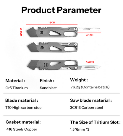 Titanium EDC 13-IN-1 Multi-Tool Pry Bar Hex Wrench Outdoor Tool