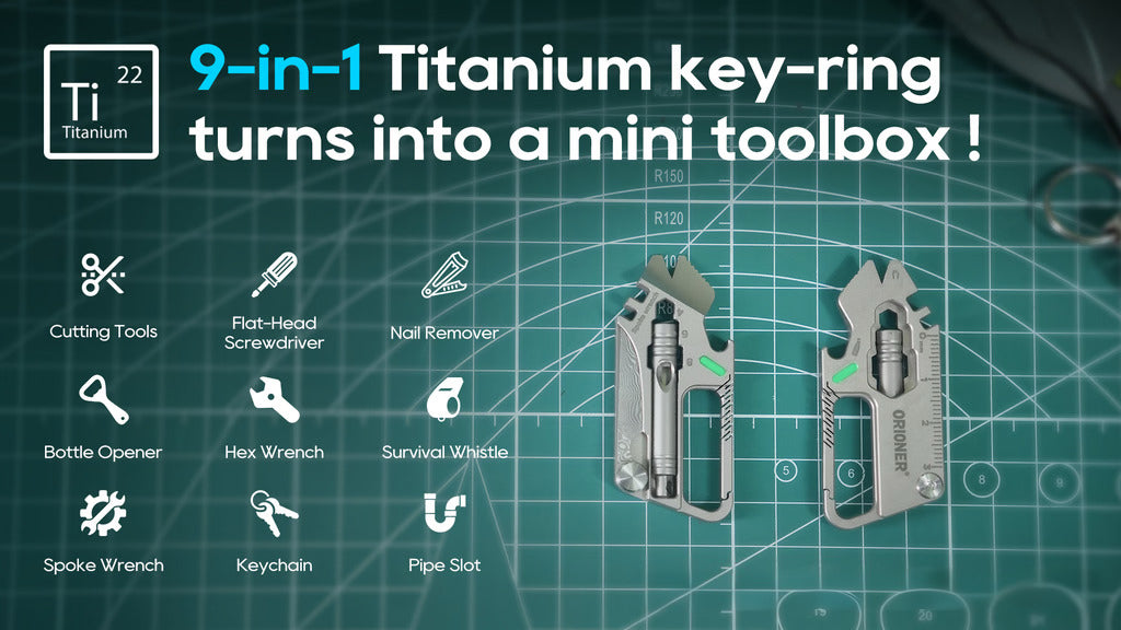 Gr5 Titanium EDC 9-IN-1 Multi-Tool Keychain with Damascus Blade