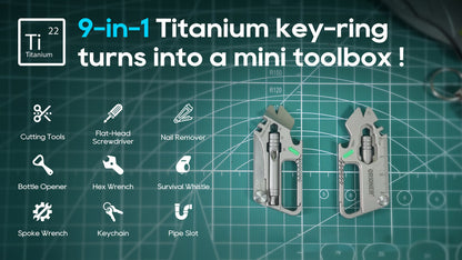 Gr5 Titanium EDC 9-IN-1 Multi-Tool Keychain with Damascus Blade