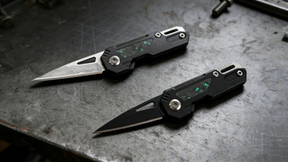 Damascus/Steel Keychain Knife with Pry Bar