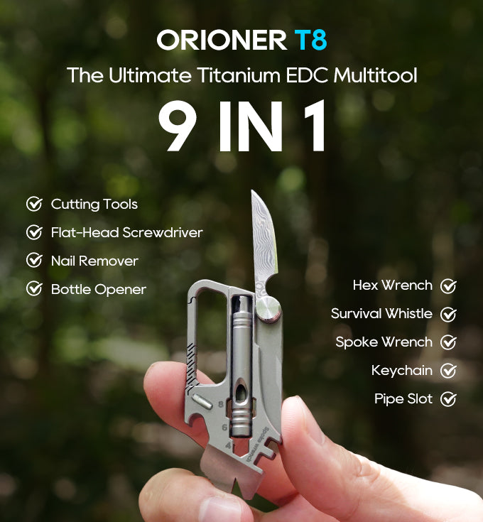 Gr5 Titanium EDC 9-IN-1 Multi-Tool Keychain with Damascus Blade